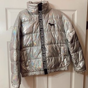 Holographic Pink Puffer Jacket